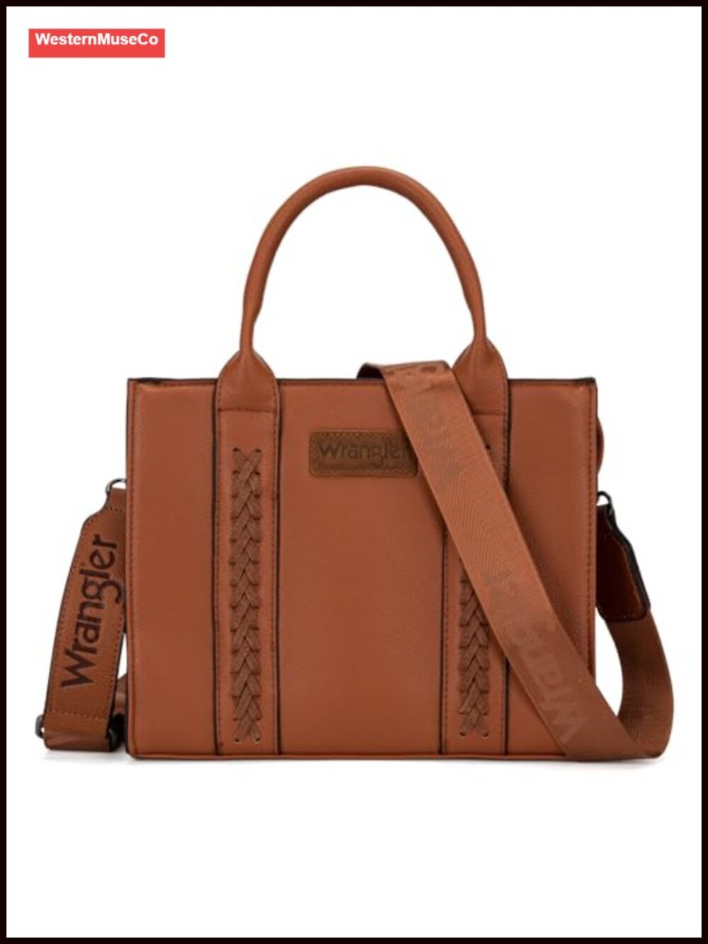 Vegan Leather Whipstitch Satchel Tote Bag with Adjustable Strap